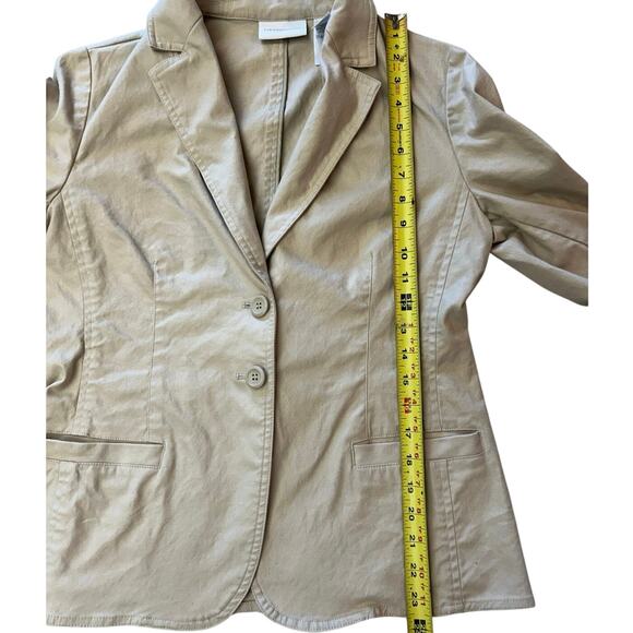 Liz Claiborne Petite Sm Career Casual Blazer Womens Khaki Button Detail on Back - Picture 6 of 9
